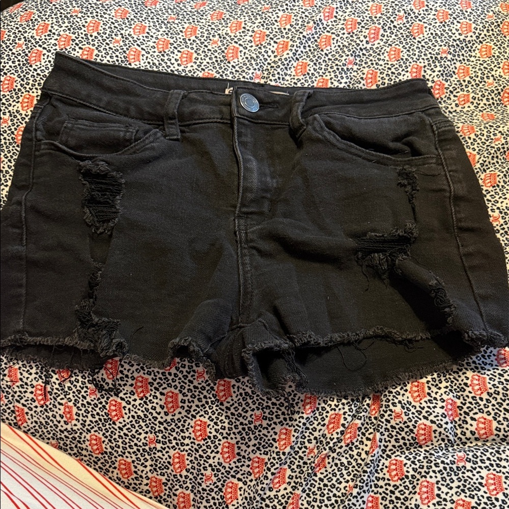 SO Black Ripped Jean Shorts